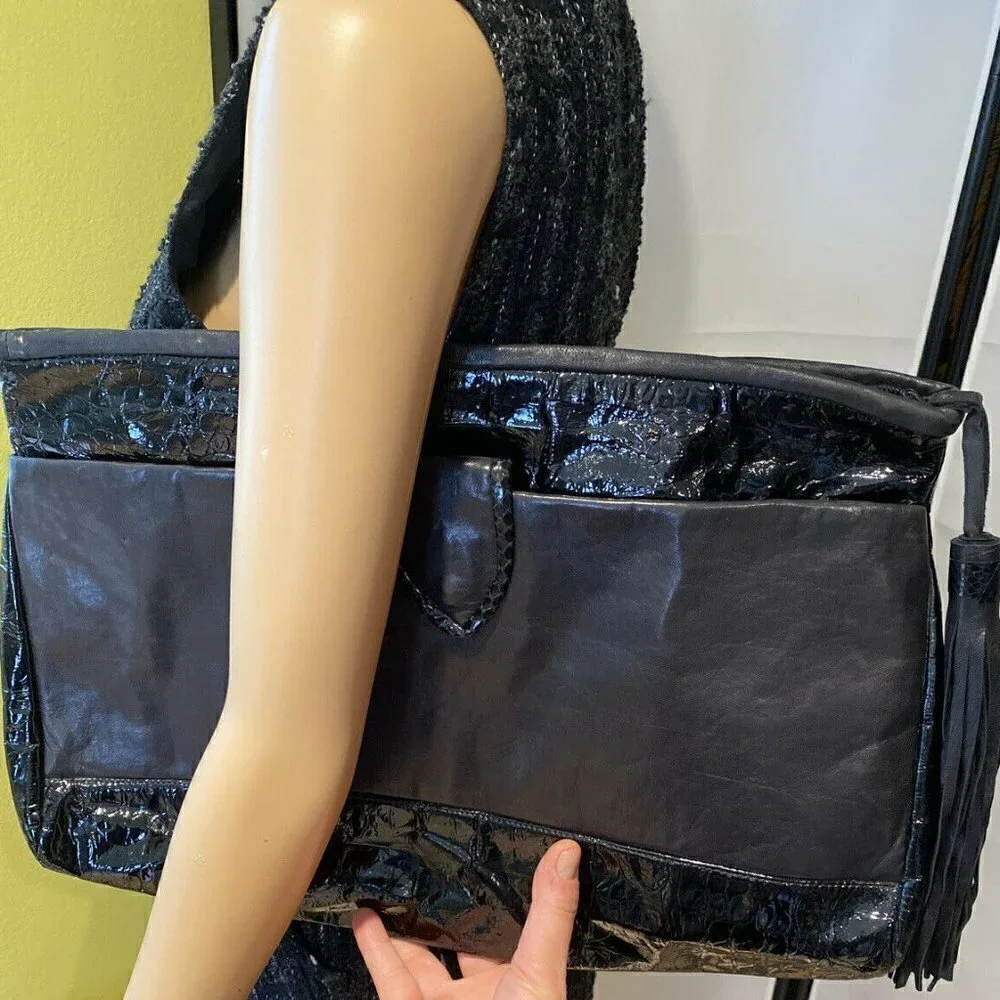 80's Extra Large Croc Embossed Patent Clutch Bag